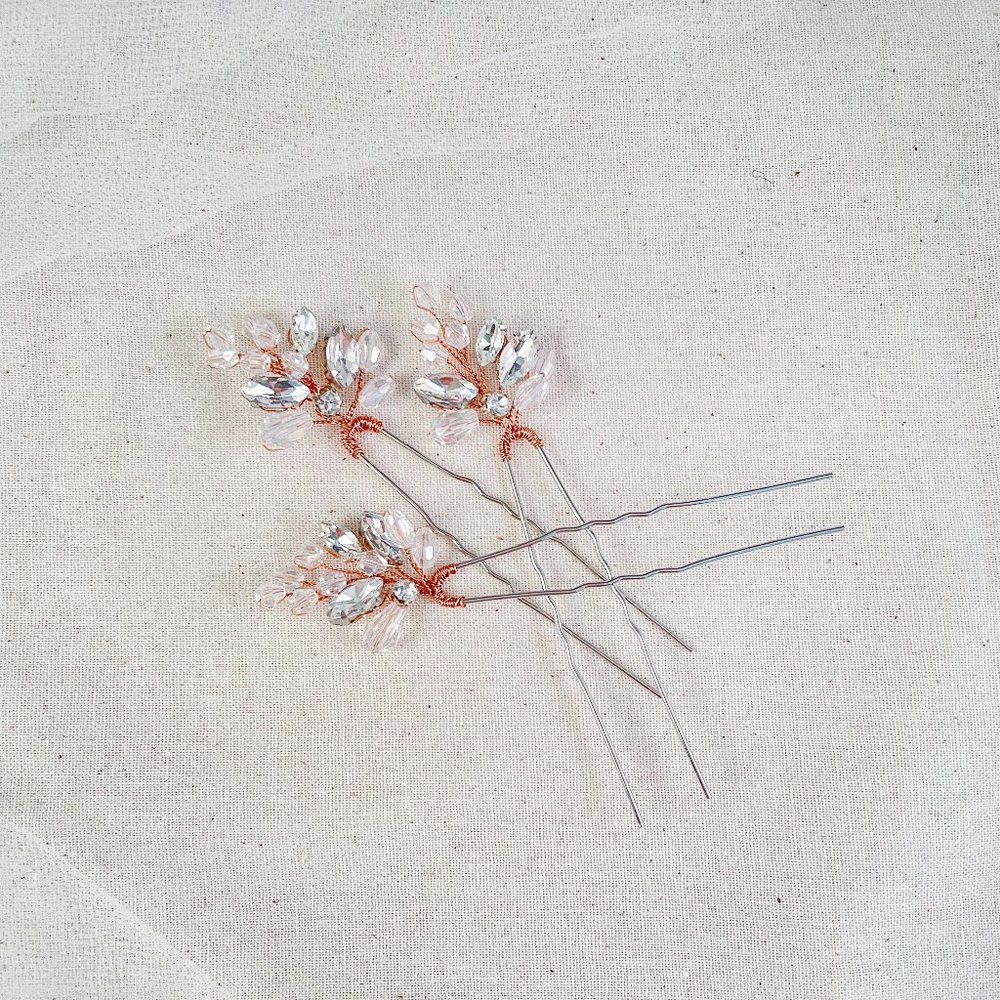 "Bohemian" Rosegold Floral Hairpin Set
